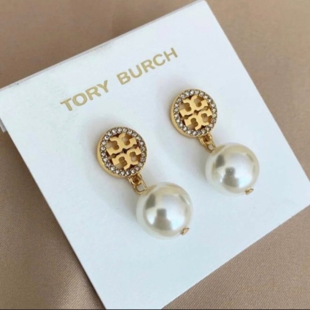Tory Burch Miller Pavé Pearl Drop Earrings